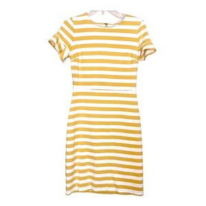Women’s Old Navy Ponte Dress | Yellow White Stripe | Small Tall | Ruffle Sleeve